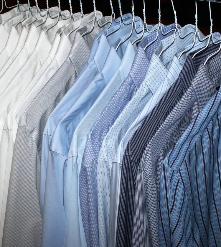 A nice neat row of color coordinated men’s dress shirts